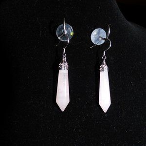 ROSE QUARTZ STERLING SILVER HEXAGON POINT REIKI CHAKRA EARRINGS 25.05CTS LE 250